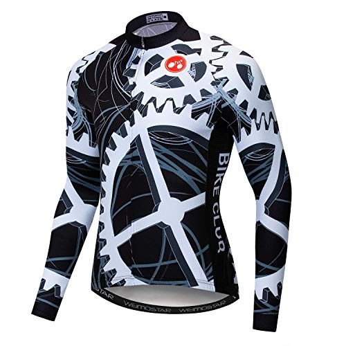 Maillot de ciclismo para hombre, transpirable, de manga larga, reflectante, top con cráneo, negro y blanco, verano, Hombre, color Piñón blanco., tamaño large
