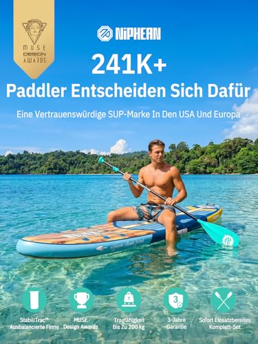 Niphean Stand up Paddling Board mit Sitz und Allem Zubehör, 320cm Paddleboard für Aller Fähigkeitsniveaus, SUP Board 200kg Tragkraft für 2 Personen, Standup Paddle Board for Adults