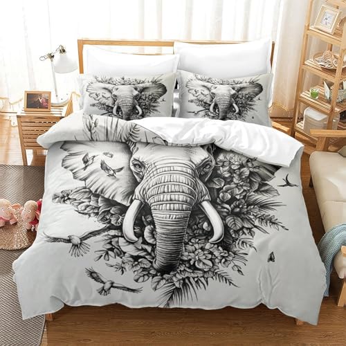Housse de couette éléphant 3D anti-décoloration drap lit double fermeture éclair - 3