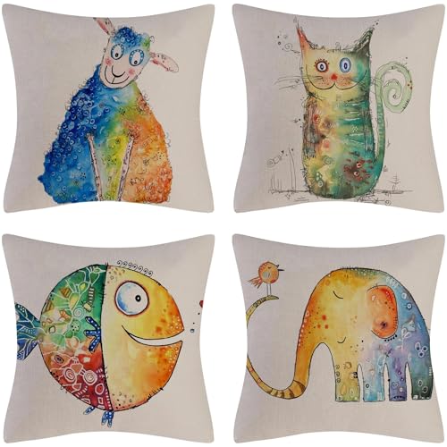 4枚セット45x45cm クッションカバー インテリア ベッドルーム ソファー用クッションカバー ヌードクッションかばー くっしょんかばー 装飾枕カバー 座布団かばー 枕カバー ピローケース 抱き枕カバー北欧 幾何学模様 違う柄 リネン 亜麻 可愛い おし