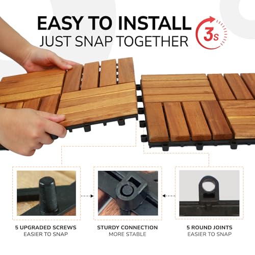 image for CLOVERHOLM Interlocking Deck Tiles-10PCS Waterproof Acacia Wood Patio 