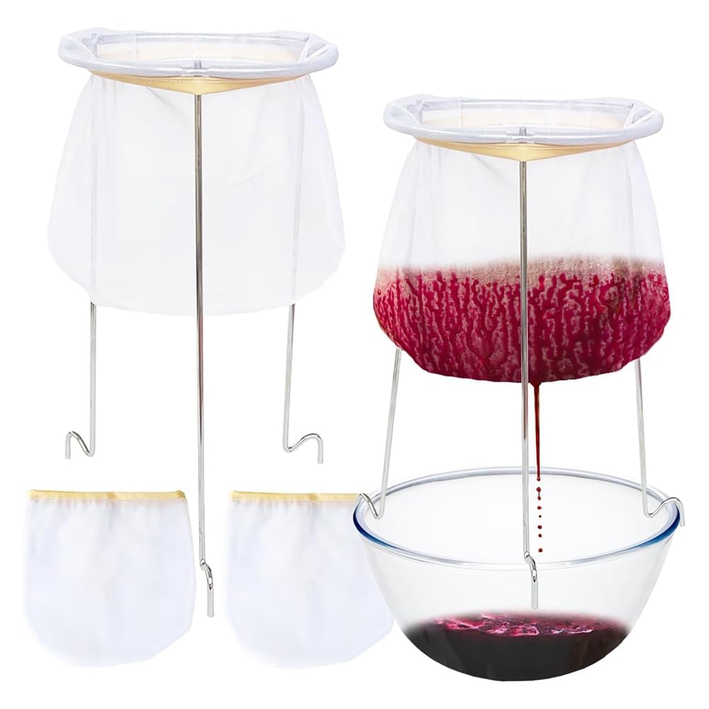 Goufride 2 Pack Strainer Stand,Strainer Stand With 4 Reusable Staining Bags,Reusable Food Filter Bag Jelly Bags For Juice