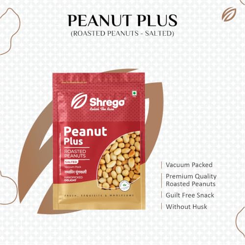 Image of Shrego Peanut Plus Roasted Peanuts Salted 720 g (2 x 360 g) | Vacuum Packed | Dry Roasted Groundnuts | Lightly Salted Crunchy Snack | Namkeen Moongfalli