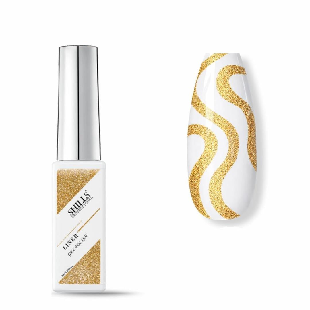 Liner Gel Polish, Gold Glitter, 15ml, Fine Brush for Nail Art, Lines, French & Marble Design, UV LED Soak Off-image-23