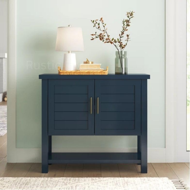 RUSTIC ROOTS Accent Cabinet – Farmhouse Storage Sideboard with Shelf & Doors. (Fontana Blue)