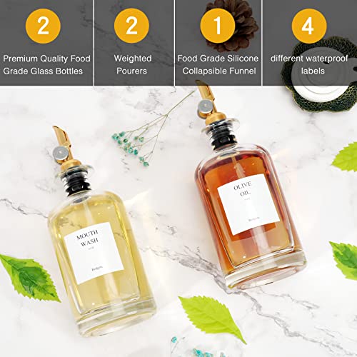 Bedgeta Oil Dispenser , Syrup Dispenser-With Metal Pour Spout, Weighted Pourer , Mouthwash Dispenser For Bathroom , Olive Oil Dispenser For Kitchen (1Pack 18Oz Cork), 500Ml #TOP4