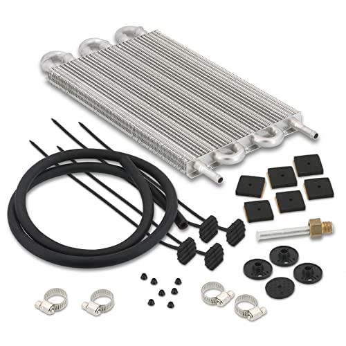 AJP Distributors Universal Car Power Steering Transmission Engine Motor Cooling 6 Row Coolant Remote Aluminum Oil Cooler Kit Extra Radiator Relocation Upgrade Set 12