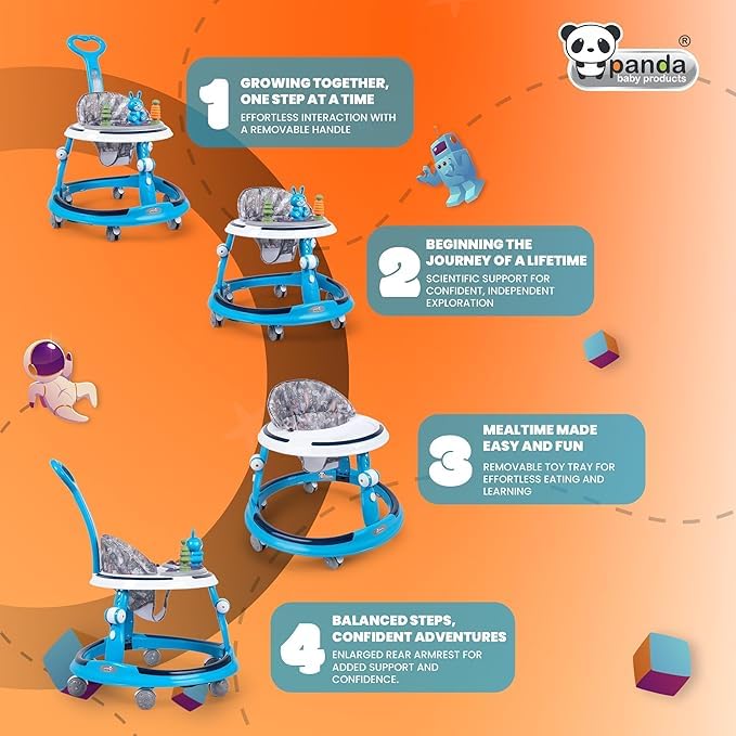 Image of Baby Walker for 6 to 24 Months | 7 Level Height Adjustment Walker with Switchable Food & Musical Toy Tray /Advanced Baby Activity Walker