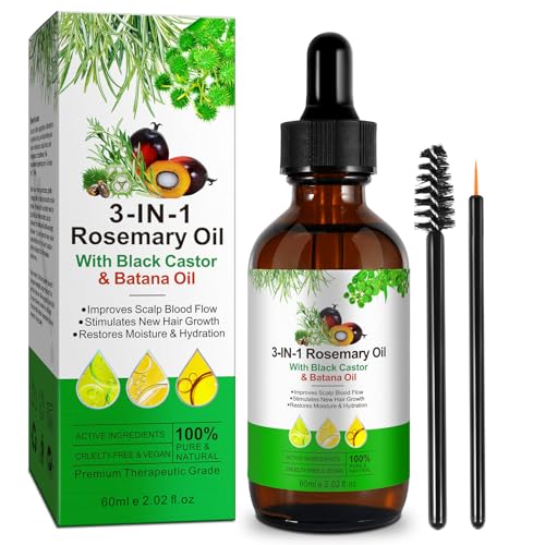 Aceite de Romero y Ricino y Batana para el Cabello, 3 en 1 Aceite Cuidado para del Cabello Estimula el Crecimiento del Cabello y lo Nutre Fortalece, Repara el Cabello Dañado Eencrespado