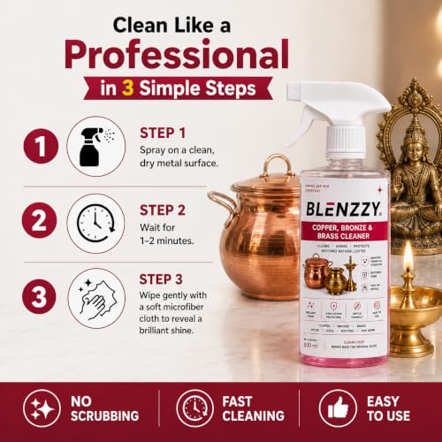 Image of Copper, Bronze & Brass Cleaner Spray 500ml | Removes Tarnish & Oxidation | Instant Restores Natural Shine | Metal Polish for Copper Utensils, Brass Idols, Bronze Decor & Fixtures
