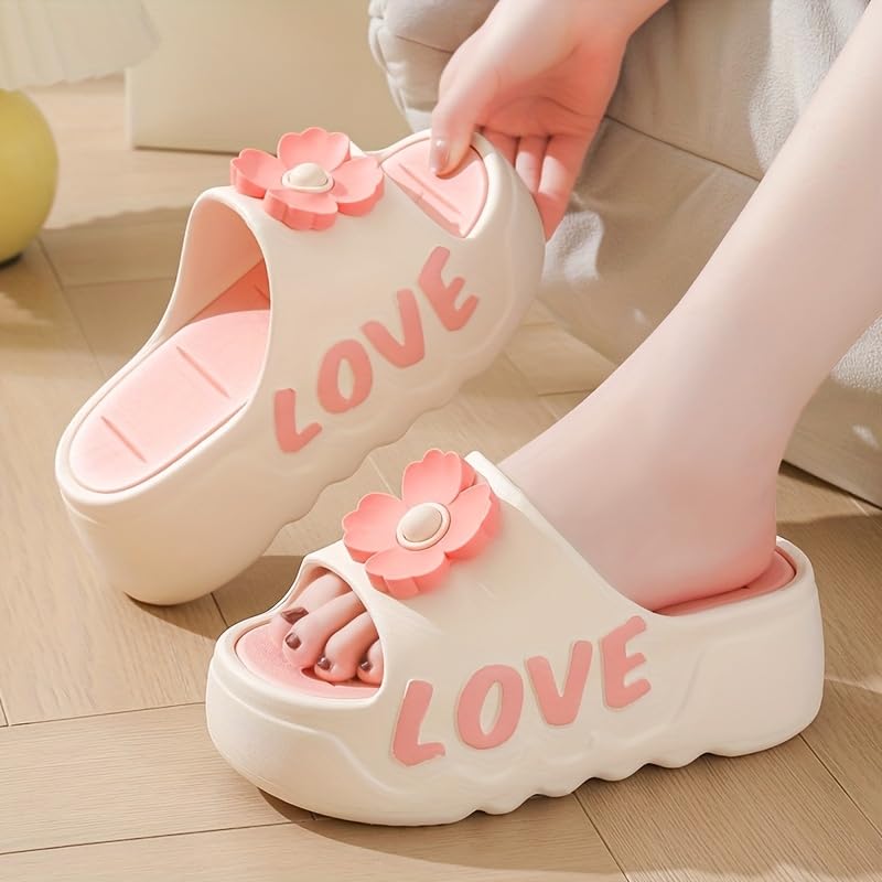 EVA women's summer flip-flops, floral accessory design, high-heeled slippers, suitable for bathroom and outdoor use3