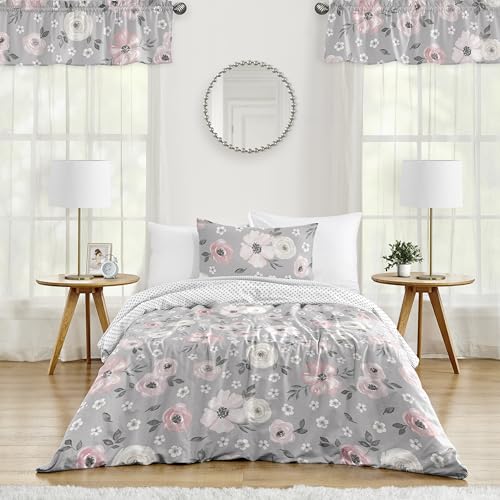 Image of Sweet Jojo Designs 2-Piece Twin Comforter Set (Grey Watercolor Floral) for Girls, Teen Kids Bedding, Bed in a Bag incl. Blanket & Pillow Sham (Shabby Chic, Rose Flower, Farmhouse, Bohemian, Polka Dot)