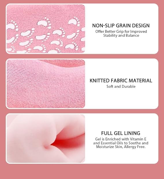 SPEFEZ Silicone Moisturizer Socks Spa Gel Socks Silicone Socks For Cracked Heel Silicone Socks For Women Ultra-Soft Moisturizing Socks with DIY Natural Oil and Vitamin E Repair (Pink)