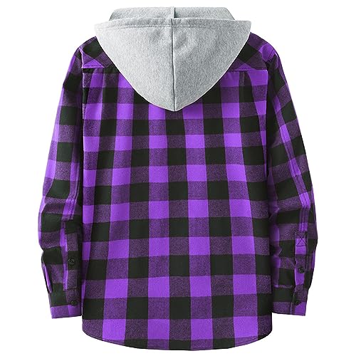 Mens Plaid Shirts Casual Long Sleeve Button Down Hoodies Preppy School Jackets Fall Fashion Color Block Hooded Sweatshirt Top4
