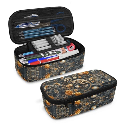 Image of Boys Pencil Pouch Dinosaur Fossil Pencil Case Large Capacity,Cool Pencil Container for Elementary Kids Children Pencil Bag for Girls Adults Women Make Up Bag for Travelling Outdoor