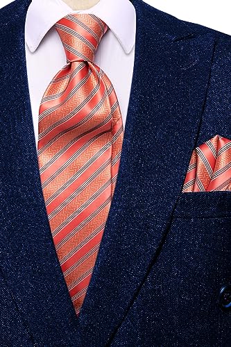 Image of Hi-Tie Men's Tie Sets Silk Paisley Striped Necktie Pocket Square Cuff-links Sets Wedding Business Holiday