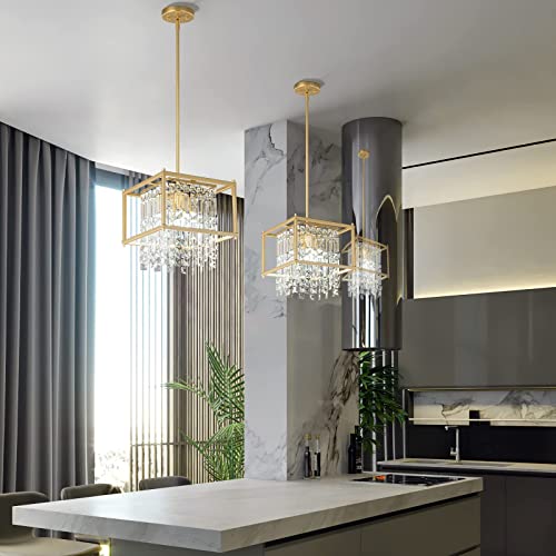Image of LMQNINE Modern Foyer Chandelier, Black Crystal Chandelier Entryway Light Fixture, Square Adjustable Height Chandeliers for Kitchen Island, L11.81'' x H7.87''
