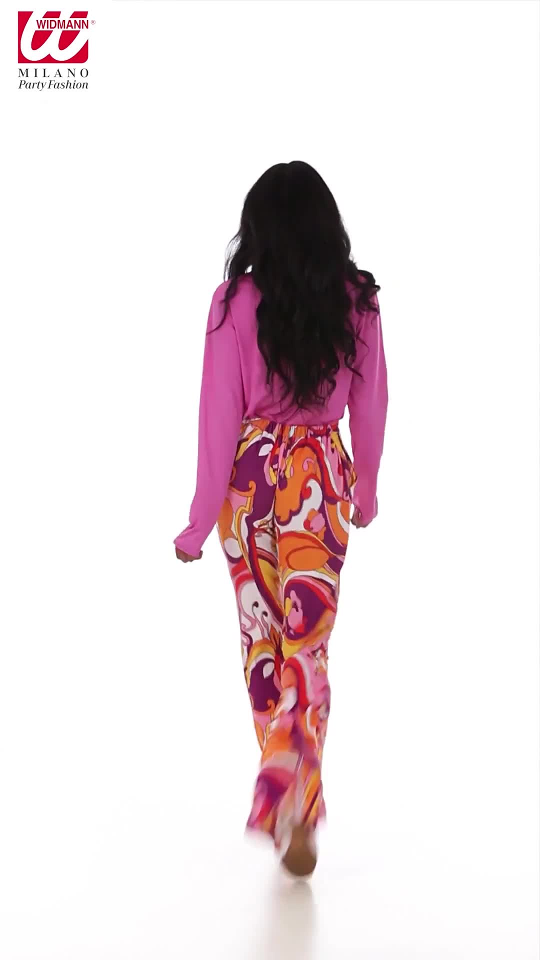 W Widmann Milano 70er Jahre Hose Damen – Hippie, Flower Power Design, Elastischer Bund, Größe L/XL
