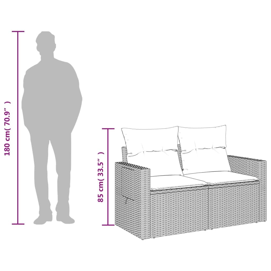 vidaXL Gartensofa 2-Sitzer, Outdoor Sofa mit abnehmbarem waschbarem Bezug, Gartenstuhl mit dick gepolsterten Kissen, Gartenmöbel Terrassenmöbel, Braun Poly Rattan