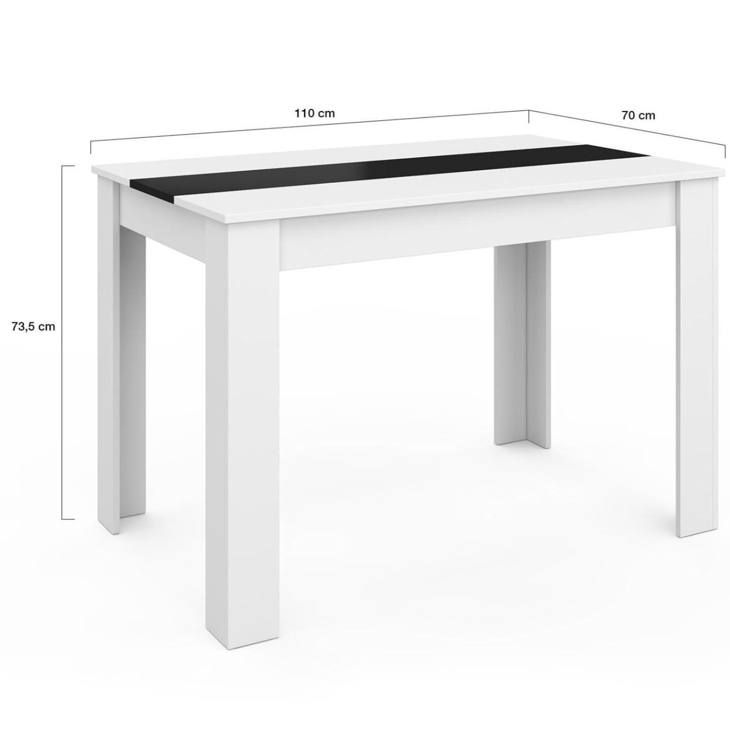 IDMarket ROZY - Mesa de comedor rectangular para 6 personas, 110 cm, color blanco y negro
