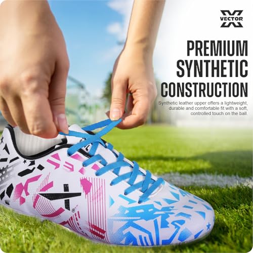Image of Vector X Fire Soccer Football Shoes Studs with Synthetic Leather Fully Embossed Upper Sports Footwear|Comfortable Lightweight|TPU Sole Double Colour Premoulded Heel Shoe for Adult, Men & Boys