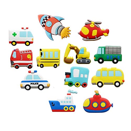 Koolemon 12pcs/lot Vehicles Car Fridge Magnets Whiteboard Sticker Rubber Refrigerator Magnets for Home