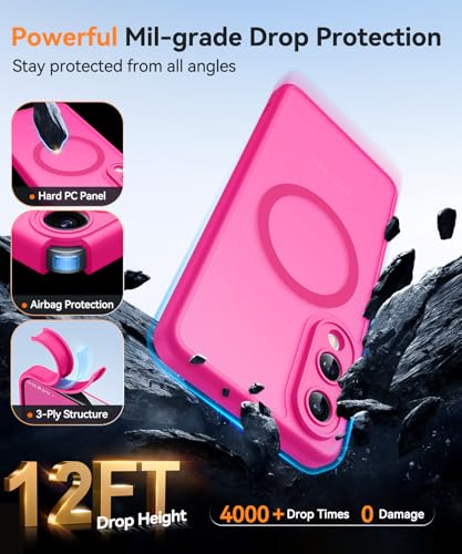 Image of CANSHN Designed for Samsung Galaxy S25 Edge Case (2025) [Full Camera Protection] [Compatible with Magsafe] Translucent Matte Back Protective Phone Cover, Hot Pink