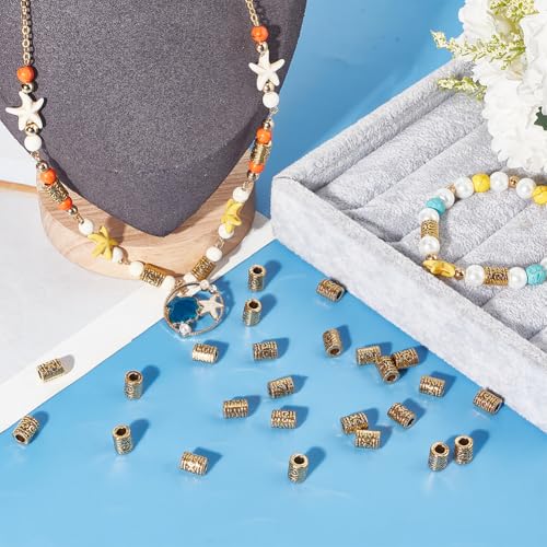 SOFPLATE 1 Box 100Pcs Hollow Tube Beads Gold Column Spacer Bead Bulk Tibetan Antique Golden Alloy Metal Curved Large Hole Bracelet Loose Beads for jewellery Making Necklace Bracelet Charms DIY Crafts - Image 4
