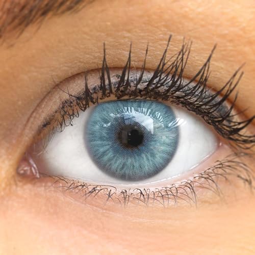 GLAMLENS Kontaktlinsen farbig Catania Ice Blue ohne Stärke farbige blaue Monatslinsen weiche Linsen soft Hydrogel 2 Stück Farblinsen + Linsenbehälter 0.0 Dioptrien natürliche Farben Serie