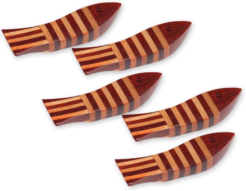 J-kitchens Wooden Chopsticks Rest Parquet Fish 5 Piece Set 2.4 x 0.6 inches (6.2 x 1.6 cm)