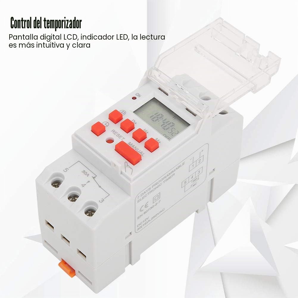 TM919B-4 Interruptor de Temporizador 12V DC 30A, 7 Días Pantalla Digital LCD Temporizador de Encendido y Apagado