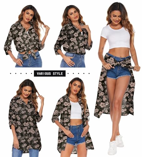Image of HOTOUCH Women Boyfriend Shirts Button Down Long Sleeve Blouse Cuffed Sleeve Collared Shirt