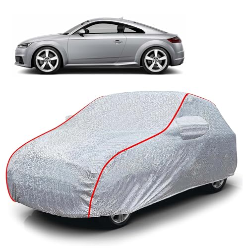 Image of Sulfar 100% Waterproof Car Body Cover Compatible with Mirror for Audi TT (Triple Stitched, Full Bottom Elastic, Magic Silver with Red Piping)