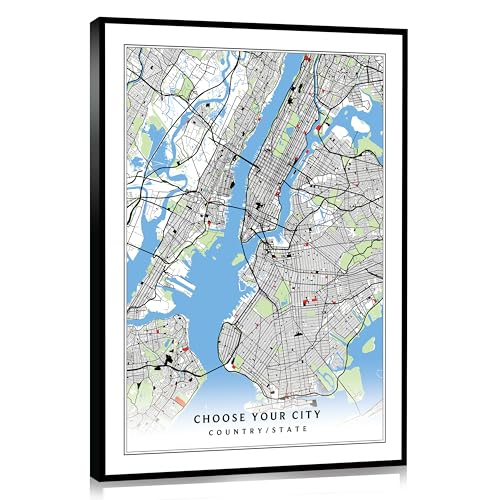 Custom City Map Wall Art with Optional Frame