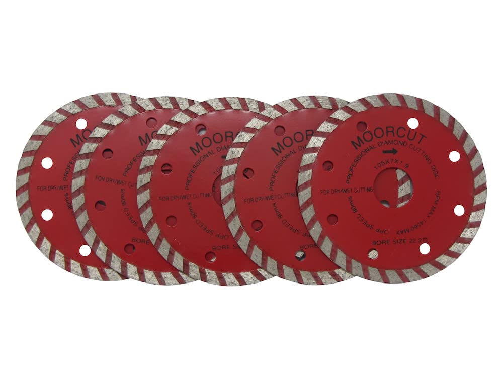Moorcut Direct Pack of 5 x 105mm (4") Super Thin Diamond Cutting Disc Blade for Porcelain Granite Marble Concrete Brick Turbo Rim