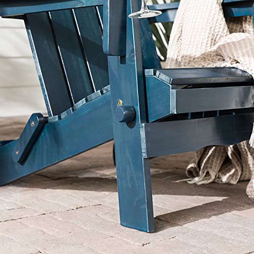 Walker Edison Sully Classic Solid Acacia Wood Outdoor Folding Adirondack Chair, 38 Inch, Navy Blue Wash #TOP5