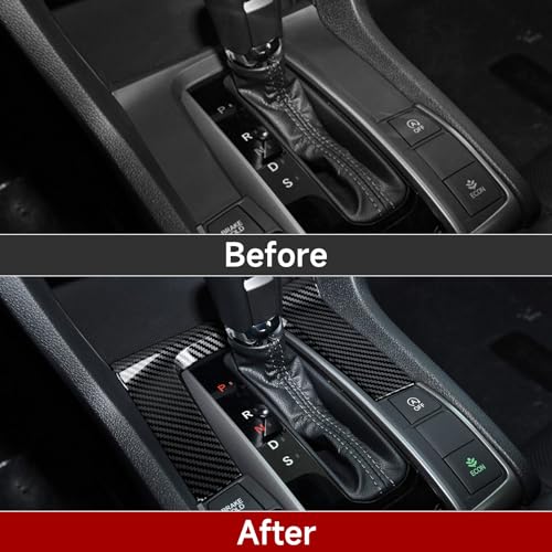 Image of Car Gear Shift Panel Decals for 2016 2017 2018 2019 2020 2021 Honda Civic Accessories 10th Gen ABS Carbon Fiber Interior Stickers