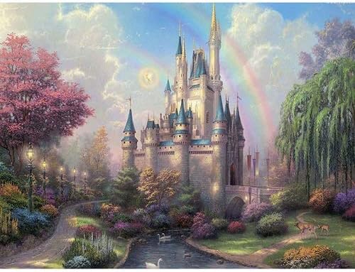 CUFUN Art Paint by Numbers Kit DIY Pre-Printed Canvas Oil Painting Gifts for Kids Adults Wall Decor Without Frame 40x50cm Rainbow Castle