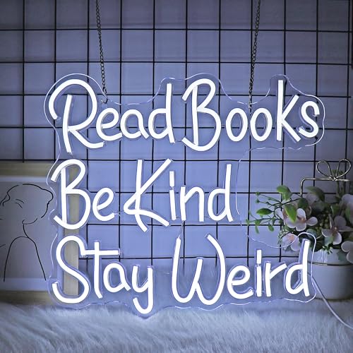 Image of Neon Sign, JGHTURIE Read Books Neon Signs for Wall Decor White Led Lights Signs for Classroom Office Library Bookshop Study Room Decoration USB Powered