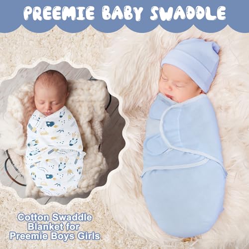 Image of Newwiee 4 Pcs Preemie Baby Swaddle Wrap Adjustable Cotton Swaddle Sleep Blanket for Preemie Boy Girl Improves Sleep Essentials(Bear Style)