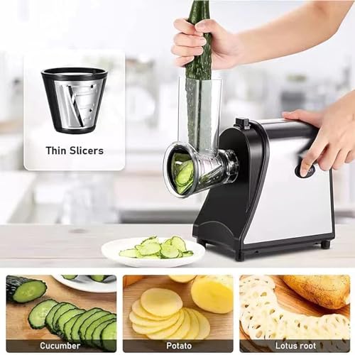 Electric Graters Potato Slicer - Commercial Salad Maker with 5 Stainless Steel Blades - Veggies Cutting Machine with One-Touch Control - Image 4