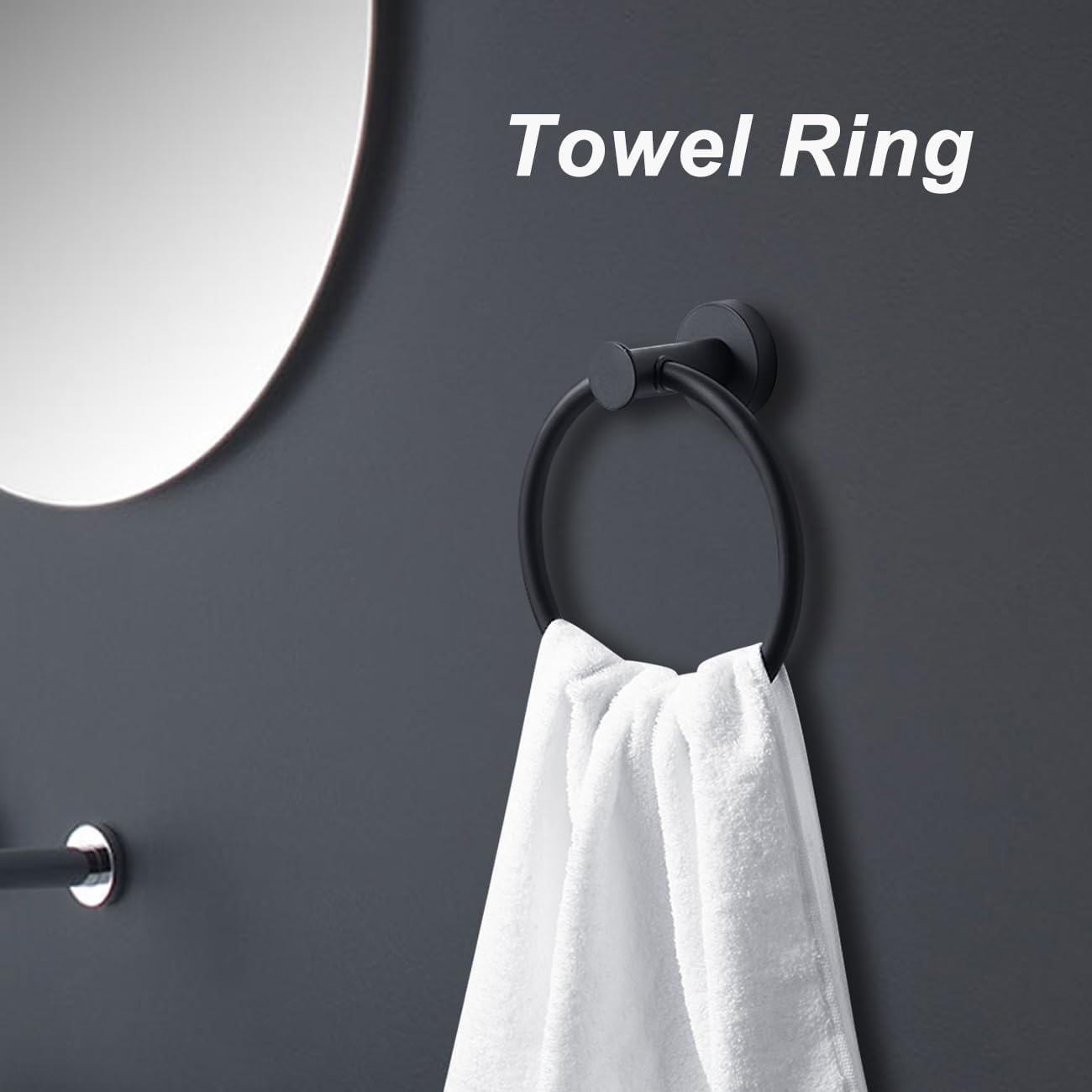 4 Pieces Bathroom Hardware Set, SUS304 Stainless Steel Towel Holder Set Includes Toilet Paper Holder 2 Robe Towel Hooks Towel Ring, Bathroom Accessories Set Matte Black