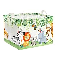 Clastyle Forest Animal Baby Laundry Hamper Collapsible Leaf Clothes Kids Storage Basket Waterproof Boys Girls Toy Box for Nursery Room, Lion Koloa Elephant, 40 * 30 * 30 cm