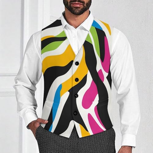 Colorful Zebra Pattern Suit Vest for Men Waistcoat Dressy V Neck Button Down Sleeveless Business Jacket Coat4