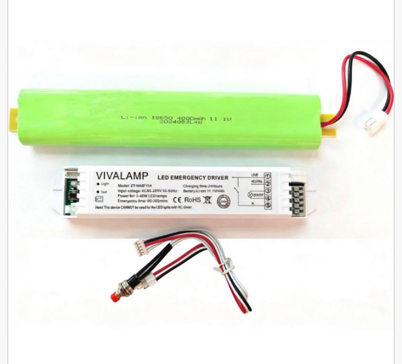 Kit Emergenza con Batteria Li-Ion 11.1V 4000mAh, Driver Emergenza per Lampade LED AC 220-265V, Autonomia fino a 300 Minuti, Modulo Blackout per Plafoniere e Pannelli LED di Sicurezza (DA 3W A 40W)