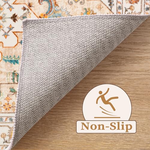 SERISSA Boho Rugs for Entryway, 2x3 Light Yellow Entryway Rug Non-Slip Washable Small Area Rug, Ultra Soft Vintage Low-Pile Indoor Door Mat Floor Carpet for Entrance Bedroom Kitchen Bathroom