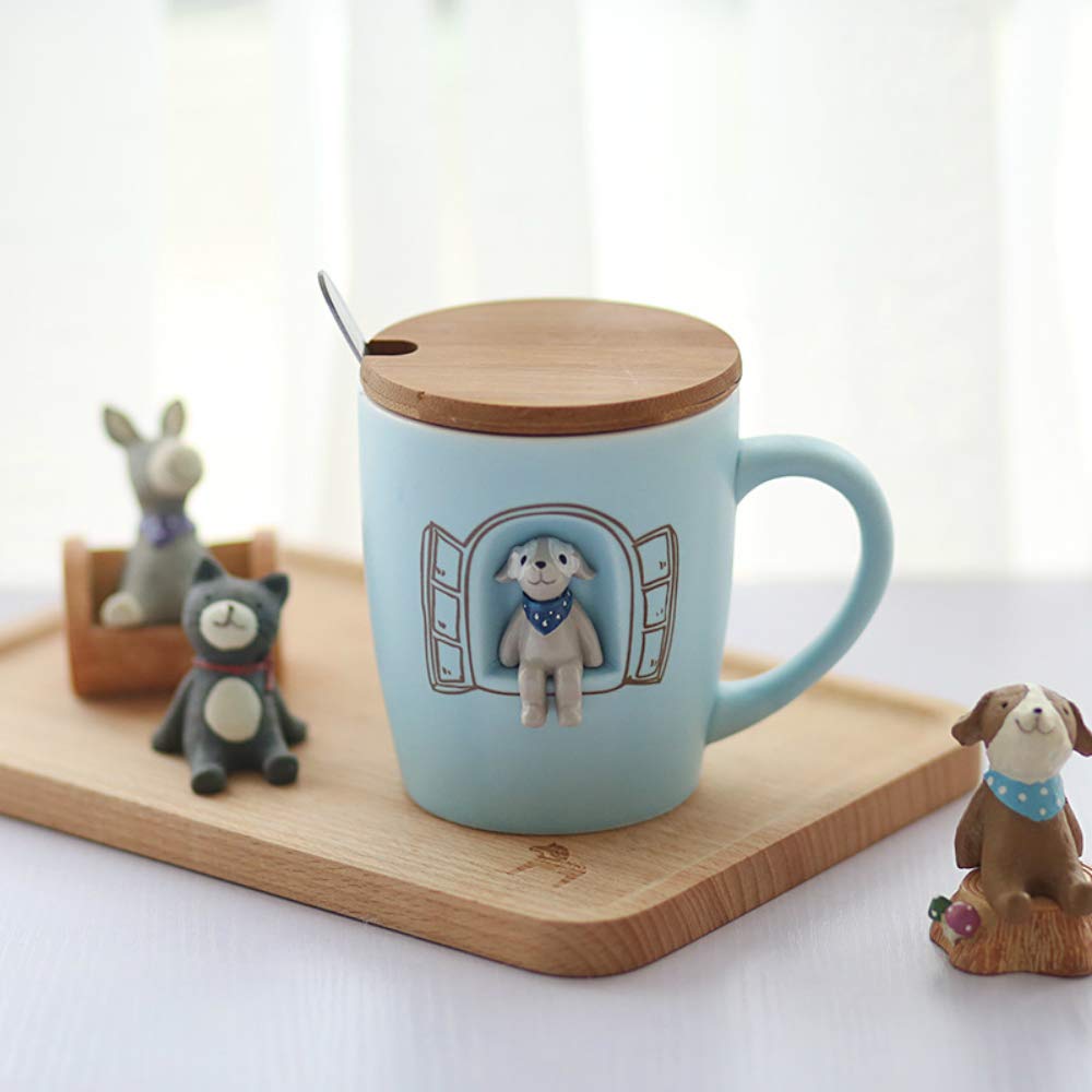 no logo Simple cute ceramic cup 3D cartoon ceramic mark cup with lid and spoon creative stereo cute couple drinking cup milk coffee cup