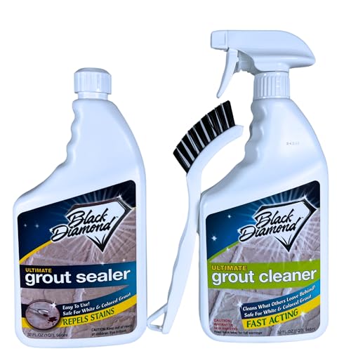 Black Diamond Stoneworks Grout Cleaner & Sealer Bundle W/Brush: Cleaner & Protector for all grout types; All Tile & Natural Stone floors, showers, & countertops