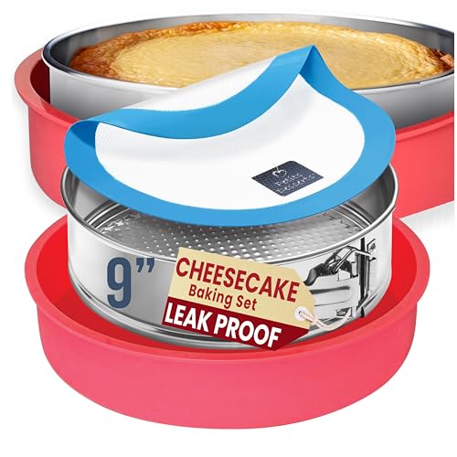 Sartén desmontable no tóxica de 9 pulgadas, antiadherente, de acero inoxidable con protector de sartén, sartén de resorte de 9 pulgadas, sartén con forma de resorte para tarta de queso, 9 moldes para