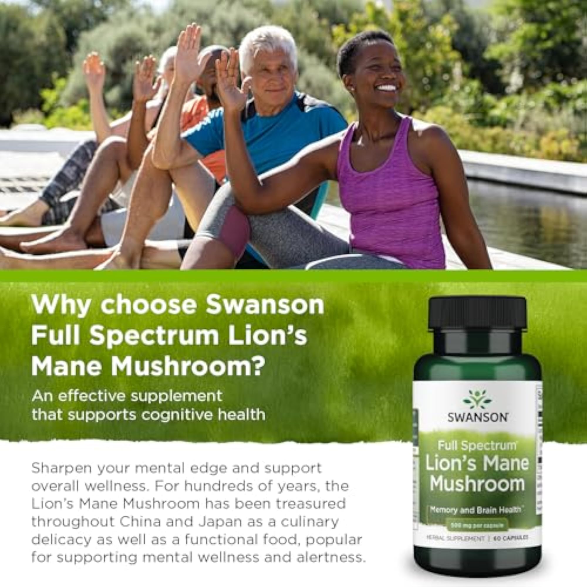 Swanson Full Spectrum Lion's Mane Mushroom Capsules, 60 Count